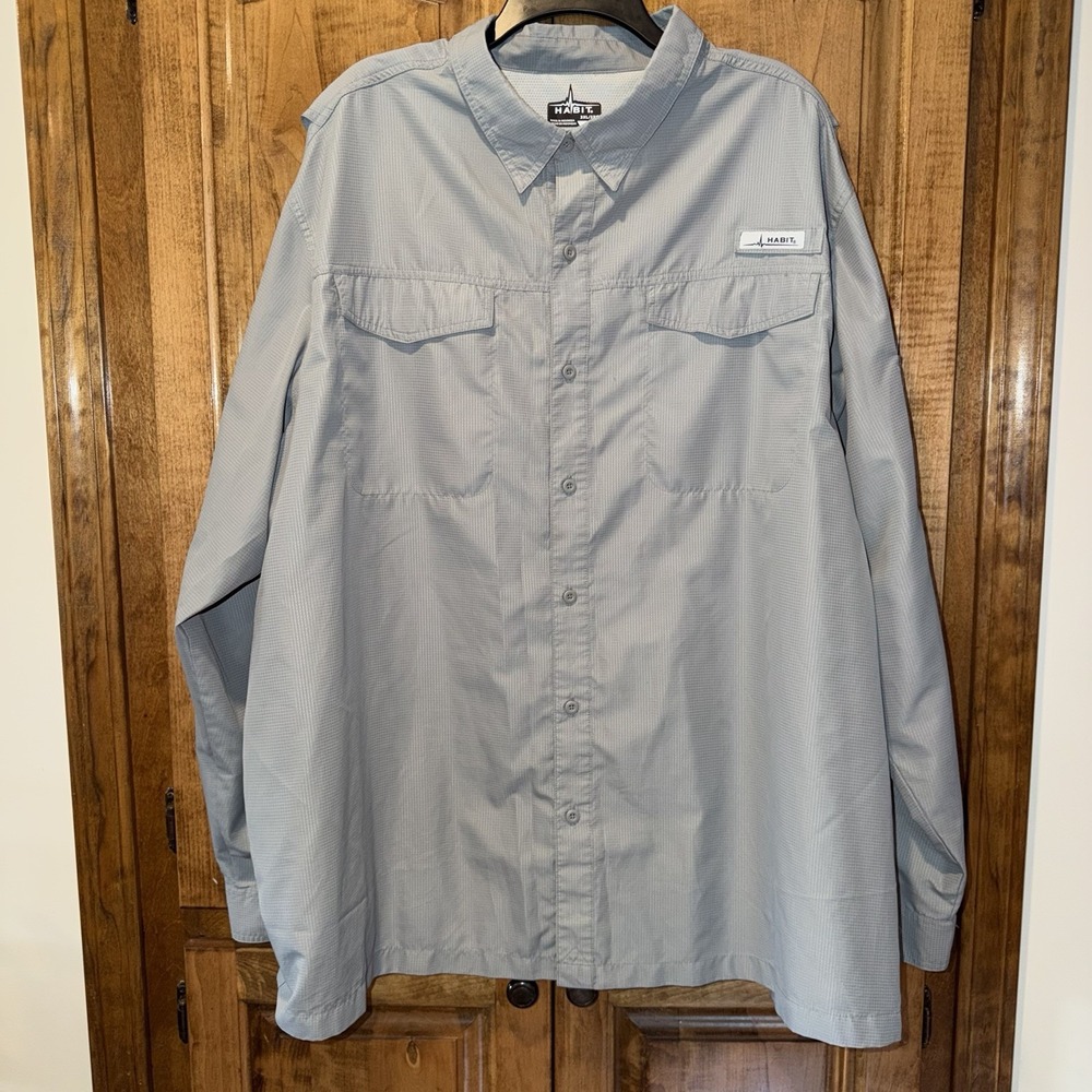 Habit Shirt Mens 3XL Gray Camping Outdoors Fishing Vented Roll Tab Sleeve
